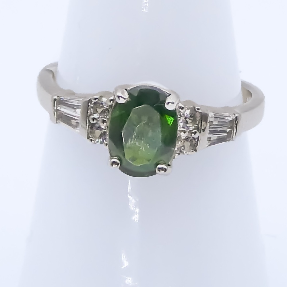 D'Joy Sterling Silver Chrome Diopside White Topaz Cocktail Ring Size 8 NEW
